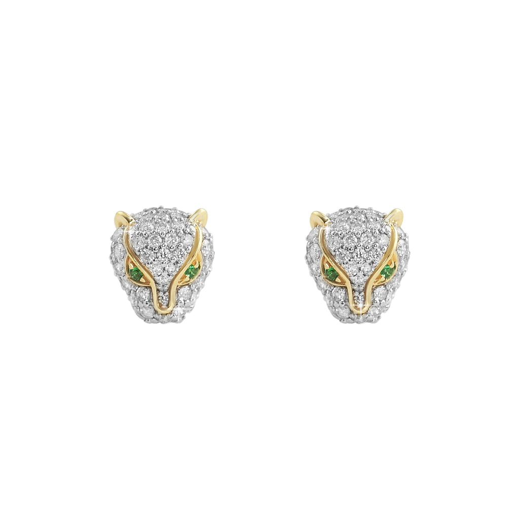 3D Tiger Face Diamond Earrings 1.24cttw 10K Yellow Gold HipHopBling
